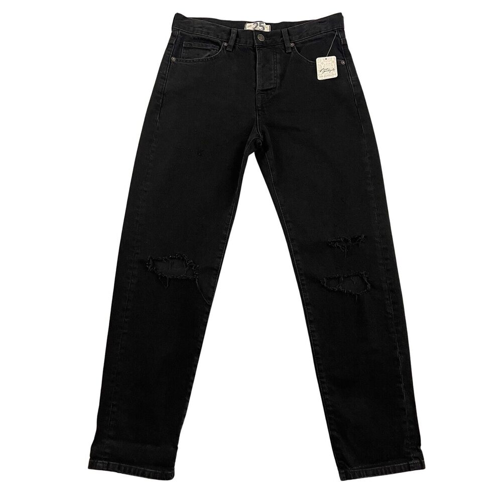We The Free People Bren Boyfriend Jeans Womens Size 25 Black High Rise Straight